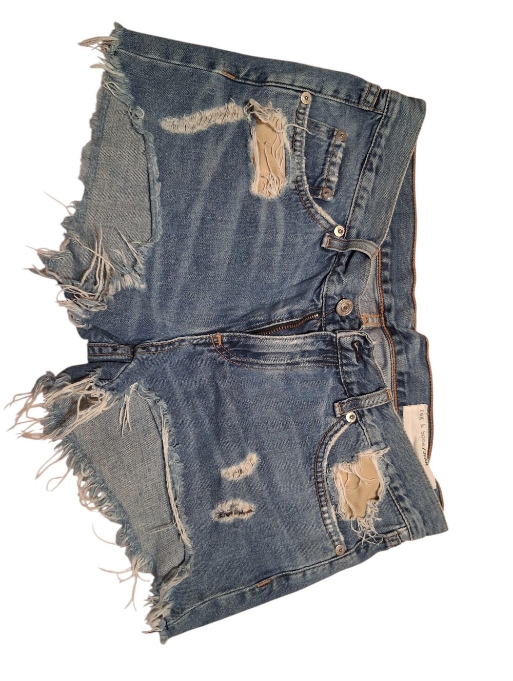 RAG & BONE Distressed Cutoff Denim Shorts Blue Raw Hem Winnie  High Rise Size 27
